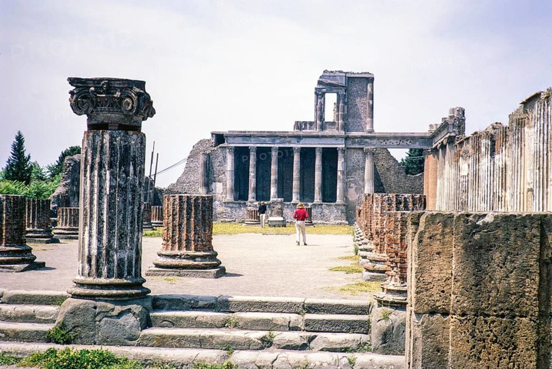 Tourists visit the Roman ruins Archaeological Park of Pompeii, Naples, Italy, Europe 1967