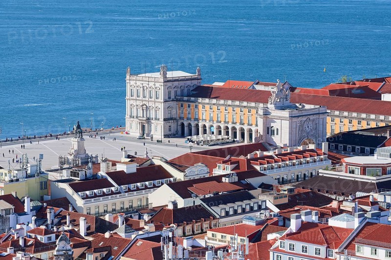 View over Commerce Plaza or Praca do Comercio, Lisbon, Portugal