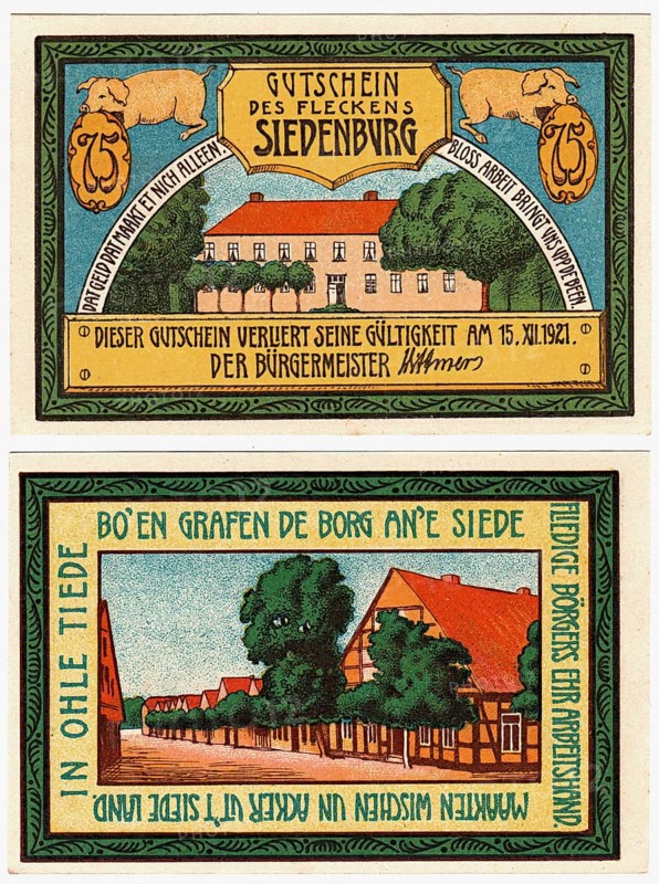 Banknote, emergency money, voucher, Siedenburg, 1921, Germany, reproduction of a historical banknote