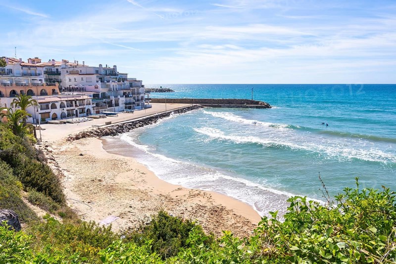 Beautiful view of the mediterranean sea near comarruga, a popular tourist destination on the costa daurada in catalonia, spain