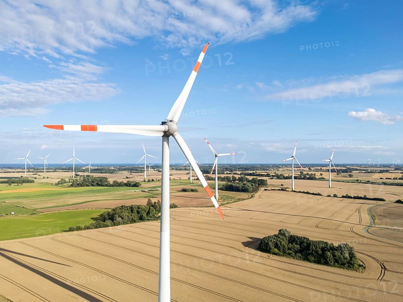 Wind turbine in a wind farm renewable energy wind power wind energy on the Baltic Sea aerial view near Heiligenhafen, Germany