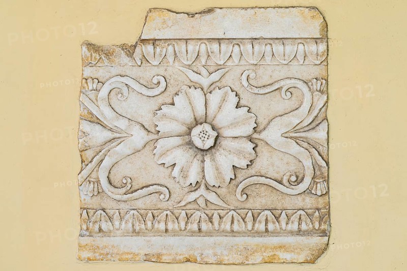 Bas-relief with rosette, tendrils and leaf sticks, fragment of a frieze, Städtisches Lapidarium, City of Stuttgart, Baden-Württemberg, Germany
