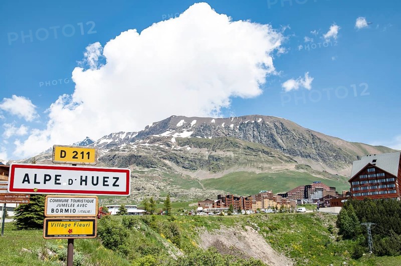 The Alpe d'Huez ski resort in the French Alps, Isère department, Auvergne-Rhône-Alpes region, France