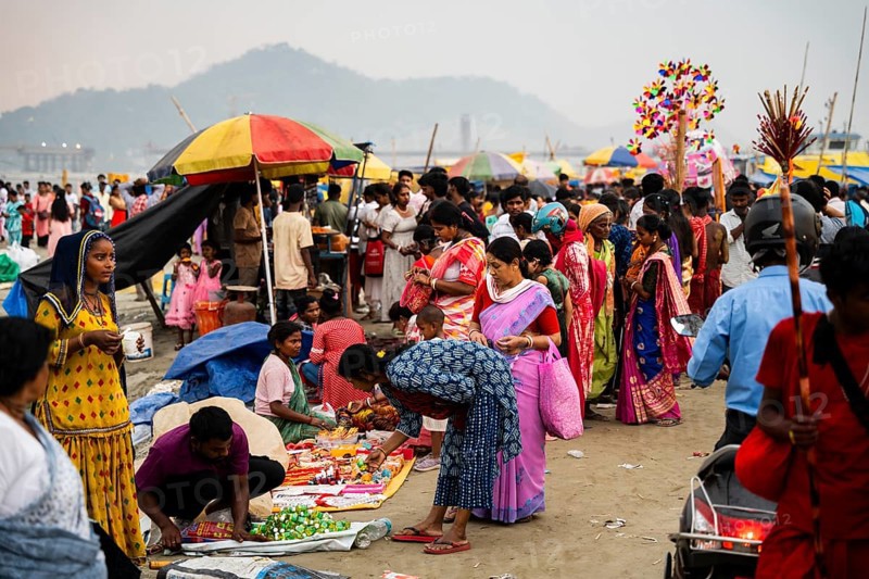 People gather on the bank of Brahmaputra river on Ashoka Ashtami mela during Chaitra Navratri on April 5, 2025 in Guwahati, India