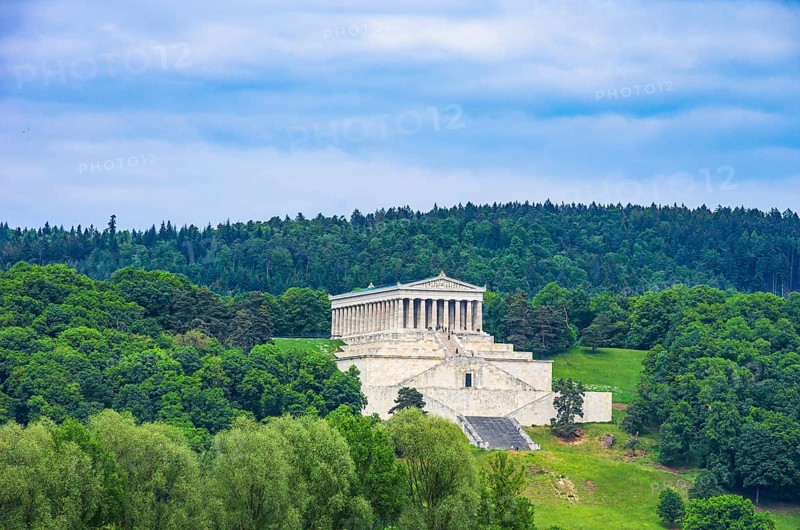 View of the Walhalla Hall of Fame from the south-west, in Donaustauf on the Danube near Regensburg, Bavaria, Germany