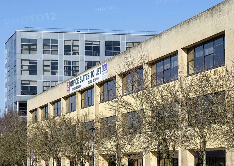 Office block space to let sign, Milton Keynes Central, Buckinghamshire, England, UK