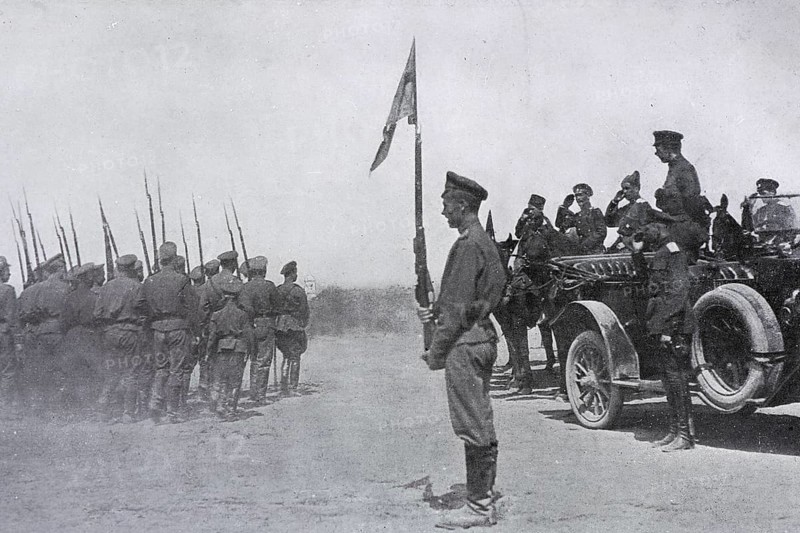 Parade of troops in front the war ministry Kerensky, July 1917, Russia