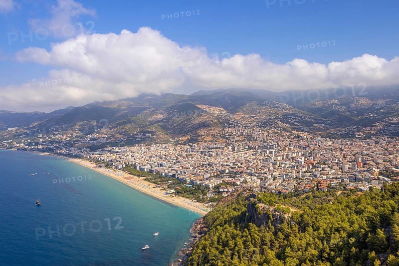 From the castle located on a peninsula, you have a panoramic view of the city of Alanya and the world-famous Cleopatra Beach ., Alanya, Antalya, Turkey