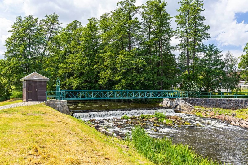 Weir on the Große Röder near Wildenhain, Großenhain, Saxony, Germany