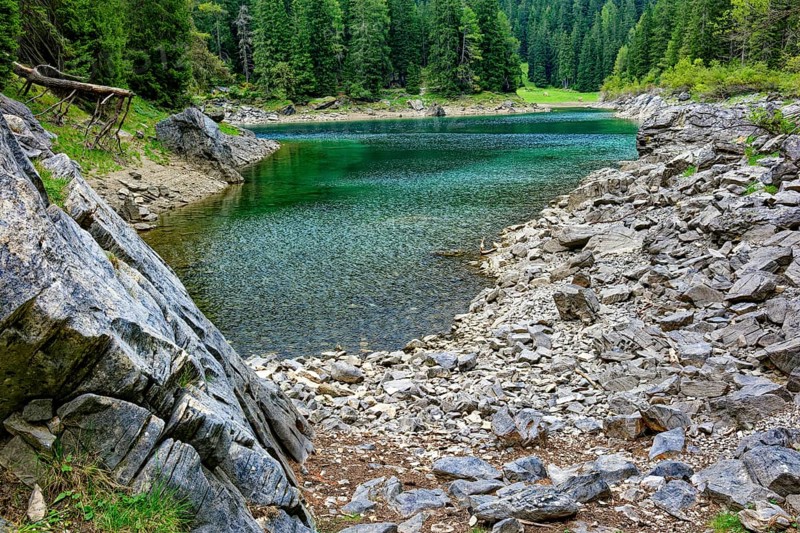 Obernberger See, mountain lake, landscape of the Stubai Alps, weather mood, cloud mood, Obernberg am Brenner, Tyrol, Austria