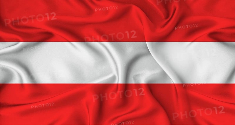 Close up of flag of Austria with cloth texture. Realistic Austria flag waving