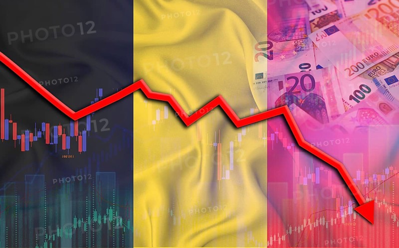 Financial fall of Belgium on economy market. Belgium financial crisis on economic graph