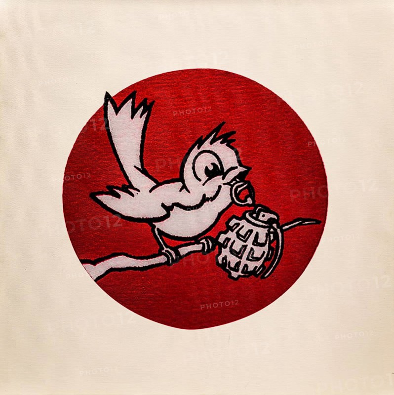 Banksy - Bird and Grenade, 2sweet bird with grenade in its beak, 002, exhibition The World of Banksy