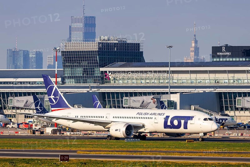 LOT Polish Airlines Boeing 787-9 Dreamliner aircraft with registration SP-LSD at the airport in Warsaw, Poland