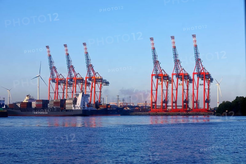 Waltershofer harbour with container terminal, Port of Hamburg, Germany