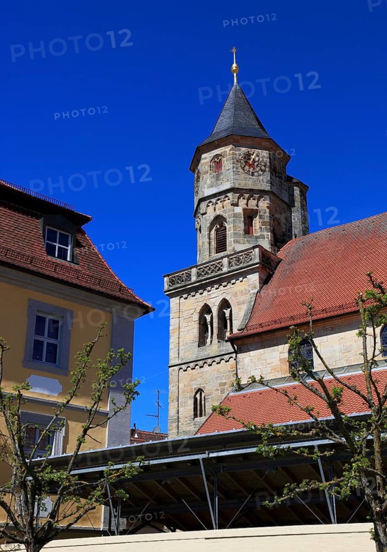 Tower of St Michael's Church, Neunkirchen am Brand Monastery, Augustinian Canons Monastery, Neunkirchen am Brand, Forchheim district, Upper Franconia, Bavaria, Germany