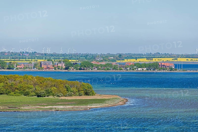 View from the lighthouse to Orth, sea, Flügge, Fehmarn, Schleswig-Holstein, Germany
