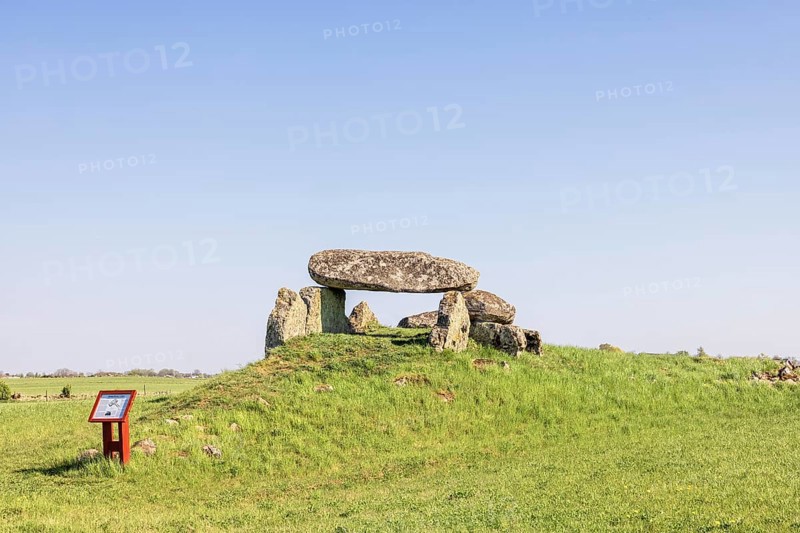 Luttra Passage grave on a hill from the Neolithic Age a famous landmark on the swedish countryside, Luttra, Falköping, Sweden
