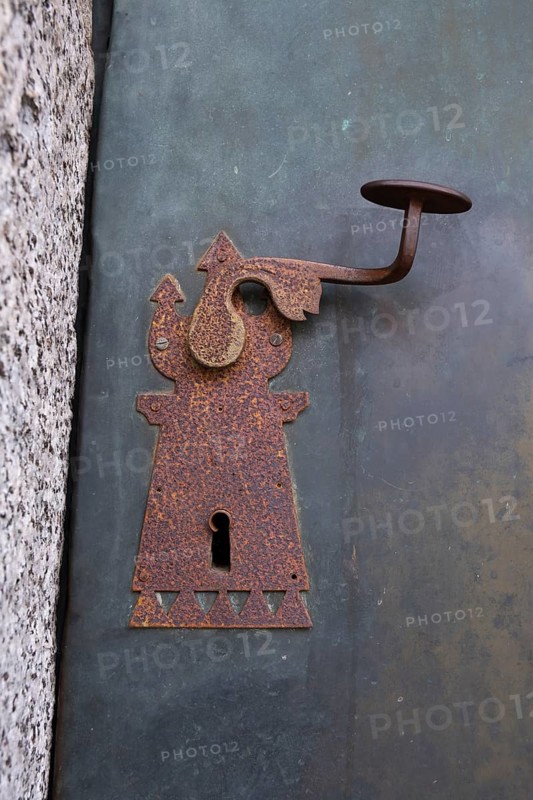 Detailed view of the parish church door of St Laurentius, St Lorenzen, Bolzano, Trentino, South Tyrol, Italy