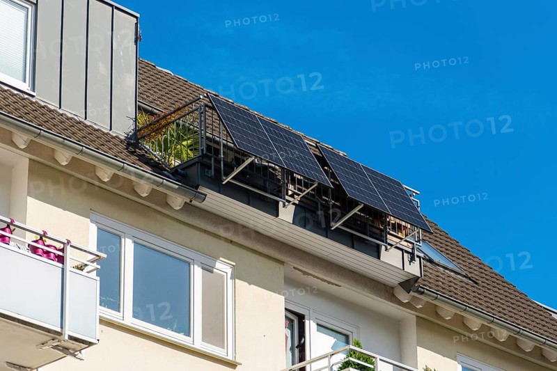 Balcony power station on a balcony of an attic flat in Düsseldorf, Germany