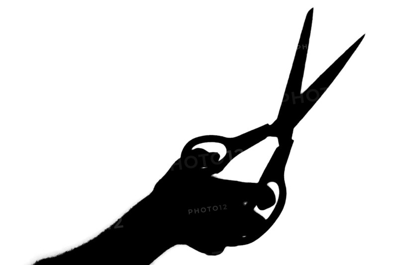 Silhouette, black and white silhouette, hand holding scissors
