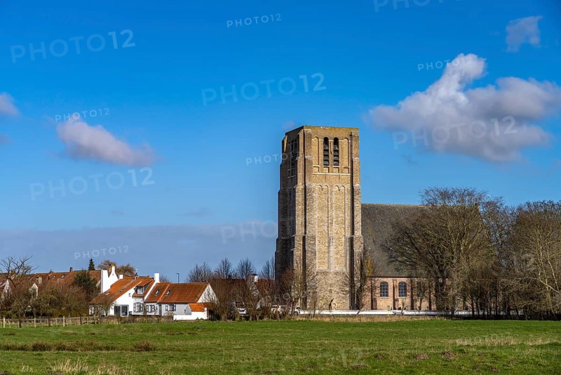 The church of St. Quintinuskerk in Oostkerke, Damme, West Flanders, Belgium