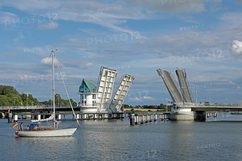 Folded up, bascule bridge, Kappeln, Schlei, Schleswig-Holstein, Germany