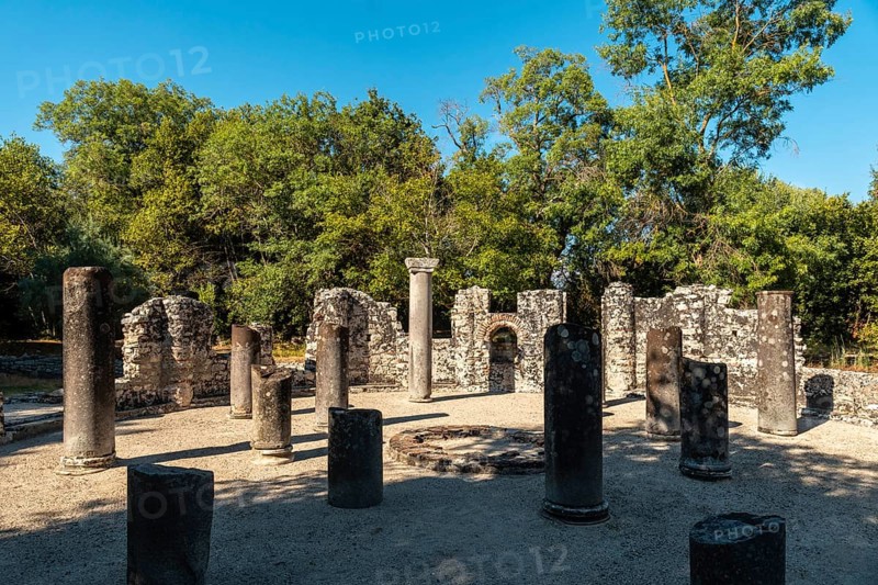 Remains of the baptistery in the archaeological ruins of Butrint or Butrinto National Park in Albania
