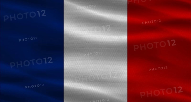 France flag with fabric texture waving. Close up of flag of France with cloth texture