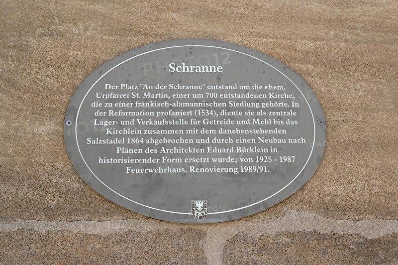 Information sign at the former Schranne, Bismarckanlage 20, Weißenburg, Middle Franconia, Bavaria, Germany