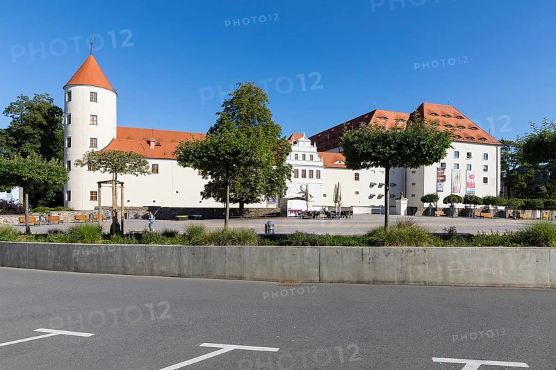Schlossplatz with Freudenstein Castle, Freiberg, Saxony, Germany