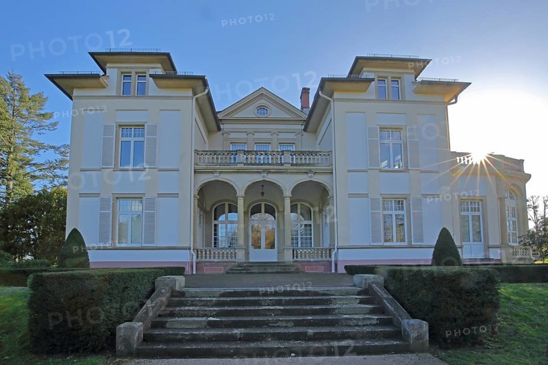 Villa Wertheimber built in 1898 in neo-renaissance style with backlight, staircase, Gustavsgarten, Bad Homburg, Taunus, Hesse, Germany