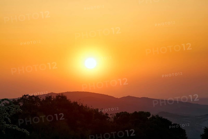 Sunset over mountain range, Sierras Subbeticas Natural Park, near Zuheros, Cordoba province, Cordoba, Andalusia, Spain