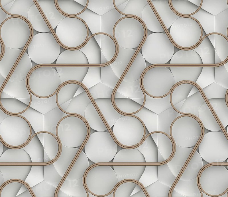 White 3D seamless wallpaper design with interwoven brown ribbon-like forms, presenting a modern and futuristic pattern ideal for elegant and minimalist applications