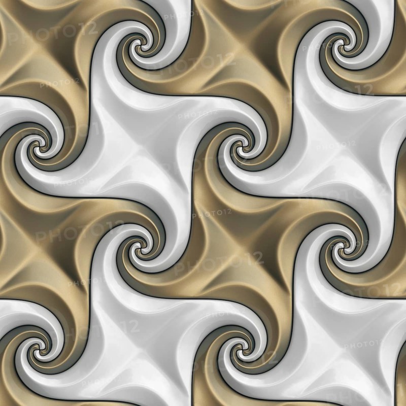 Sophisticated 3D illustration of seamless geometric swirls in gold and white, perfect for luxurious wallpaper designs and elegant backgrounds