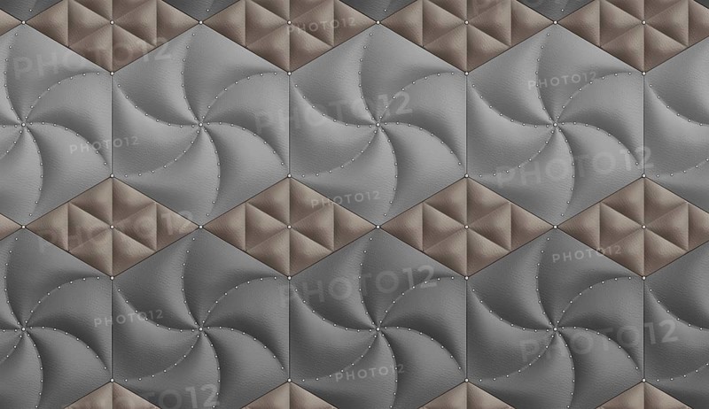Unique 3D wallpaper featuring alternating gray and brown leather-textured hexagonal and rhombus-shaped panels, blending modern luxury with a geometric aesthetic