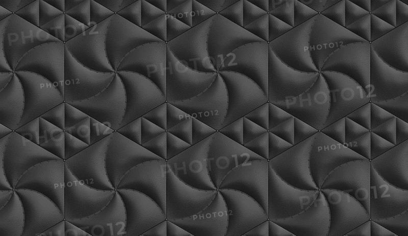 Modern black 3D wallpaper with textured leather hexagonal and rhombus-shaped soft panels, creating a bold, stylish, and sophisticated design for walls and interiors