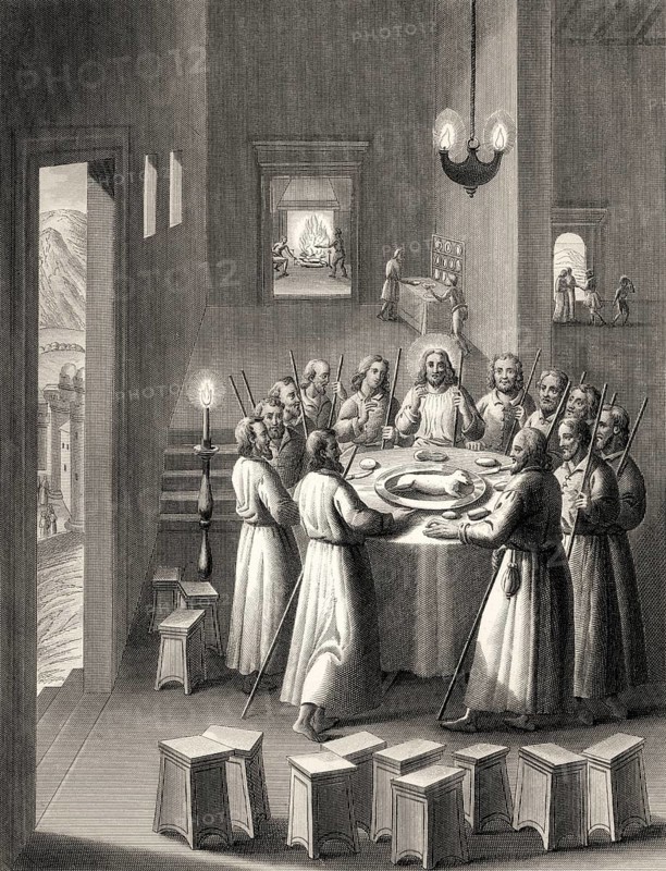 Preparation for the Last Supper, New Testament, steel engraving 1853, digitally restored