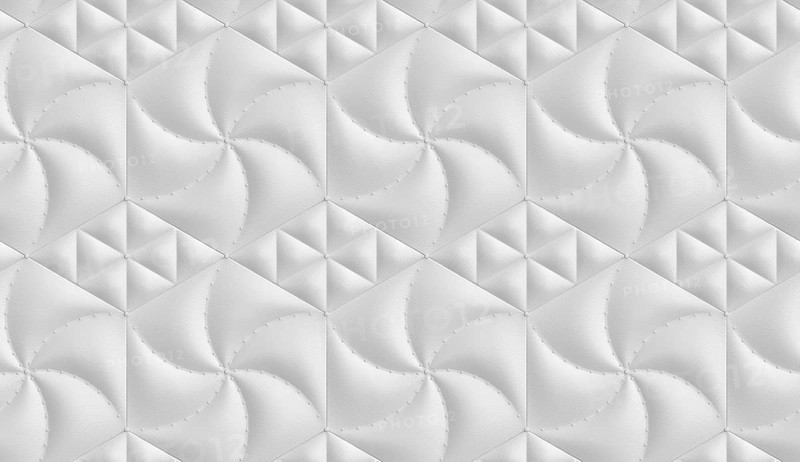 Luxurious white 3D wallpaper featuring hexagonal and rhombus-shaped panels with a soft, leather-like texture, perfect for elegant and modern interior design concepts