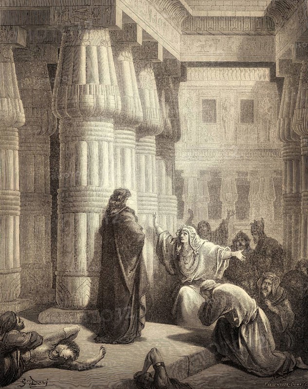 The Egyptians Ask Moses to Depart, woodcut by Gustave Doré