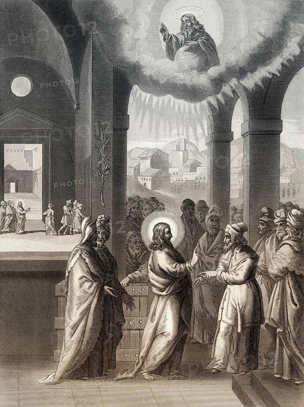 Jesus teaching in the temple, New Testament, steel engraving 1853, digitally