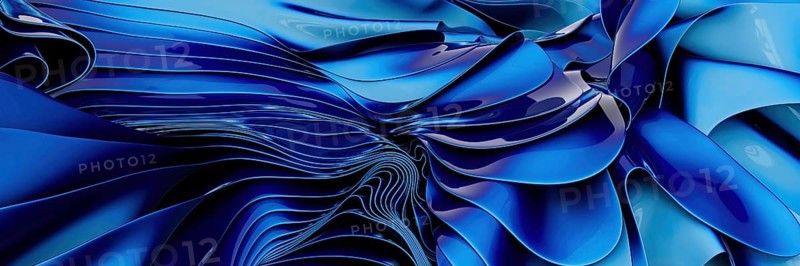 This abstract image features fluidly swirling metallic blue waves, creating a sense of dynamic movement and visual depth, ideal for modern design and artistic projects
