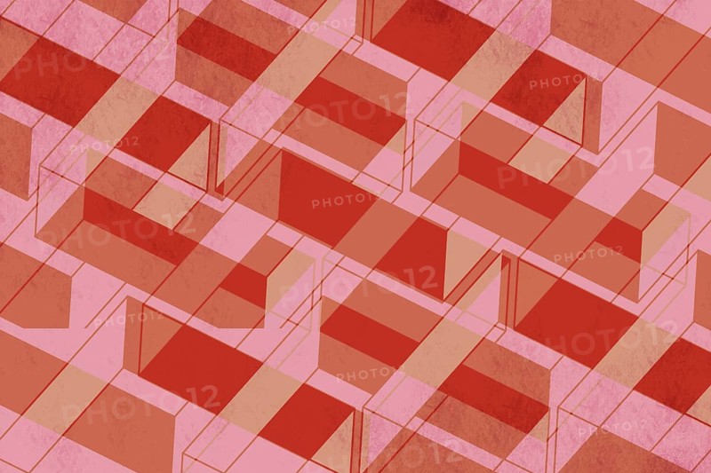 An abstract geometric pattern featuring overlapping red translucent shapes creating a complex and dynamic visual effect. Ideal for backgrounds and design projects