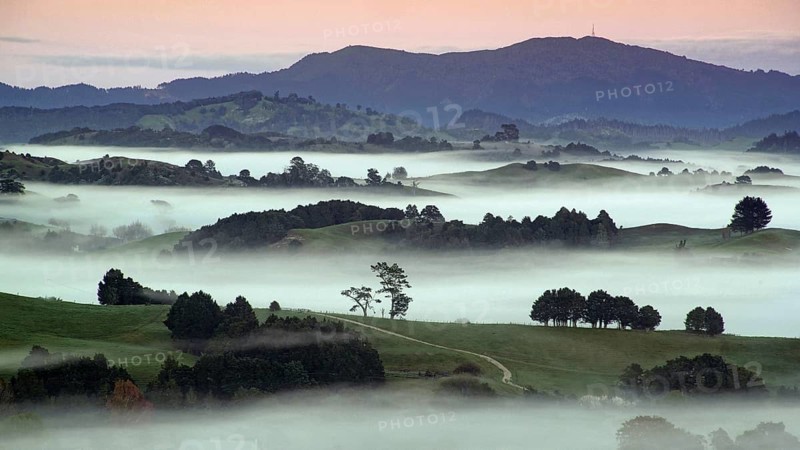 New Zealand, North Island in fog, landscape, clouds of fog, mountains, ground fog, North Island, New Zealand