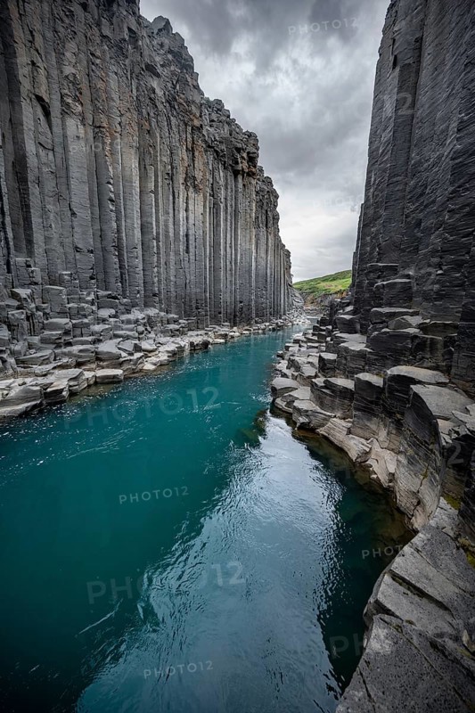 Stuðlagil Canyon, turquoise river between basalt columns, Egilsstadir, Iceland