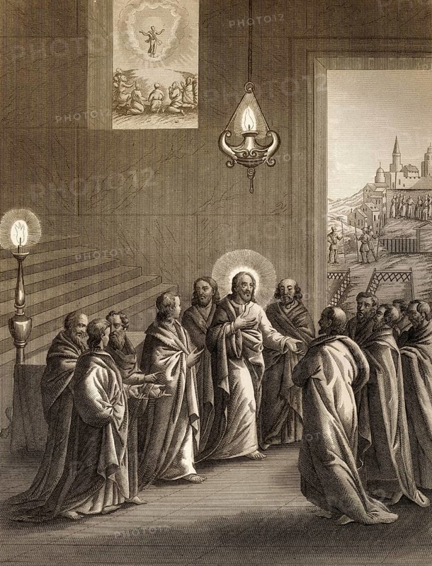 In a little while you will not see Me, after the Last Supper, New Testament, steel engraving 1853, digitally restored