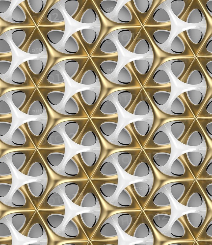 Futuristic grid white and gold metal shapes on white background. High quality seamless realistic texture