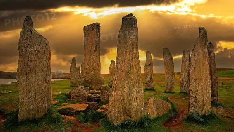 Europe, Scotland, Great Britain, England, Isle of Lewis, sunset, evening mood, monoliths, Callanish, Standing Stones of Callanish, stones