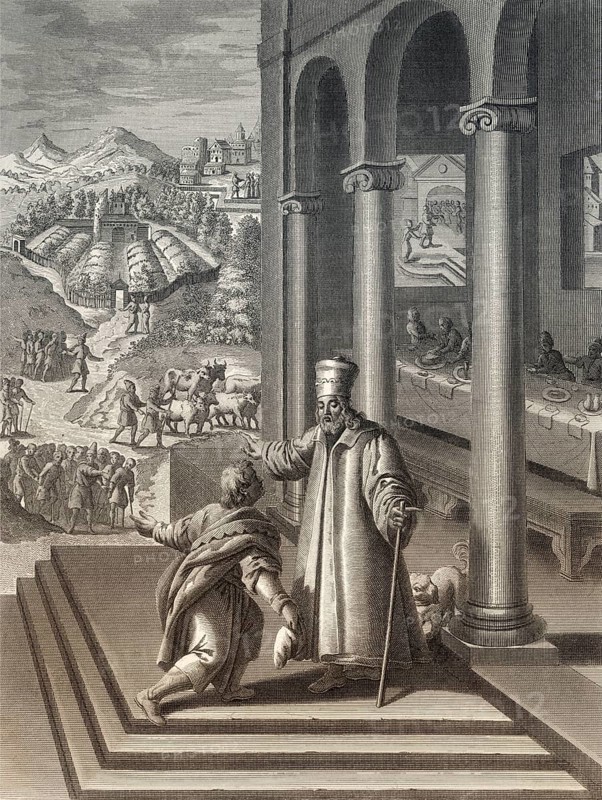 The Parable of the Great Banquet, New Testament, steel engraving 1853, digitally restored