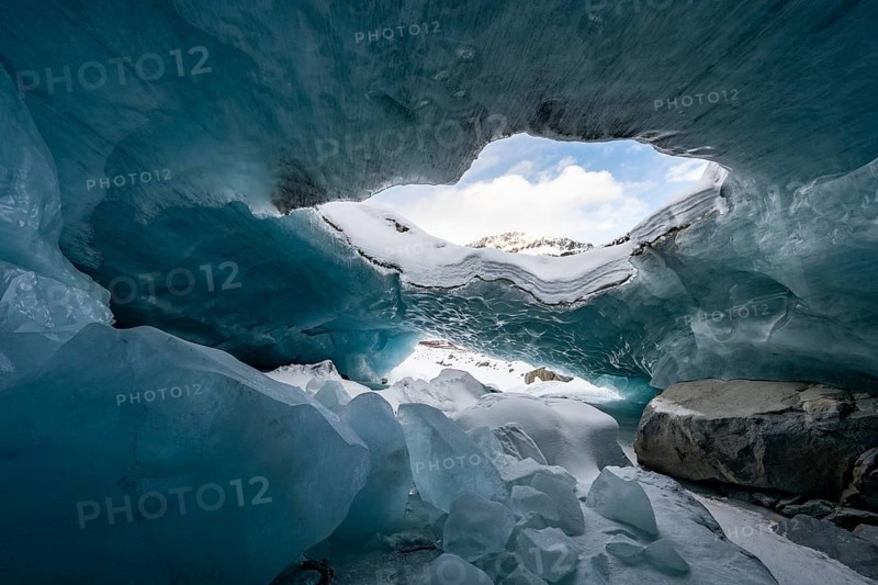 Glacier cave, ice cave, Morteratsch Glacier, Engadin, Graubünden, Switzerland